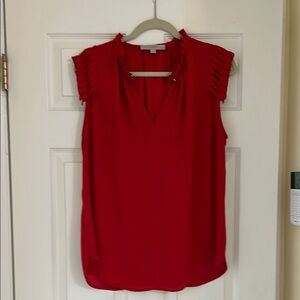 LOFT Red Sleeveless Ruffled Blouse with Mandarin Collar